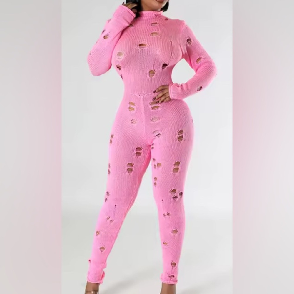 Women's Knit SweaterJumpsuit w/ holes